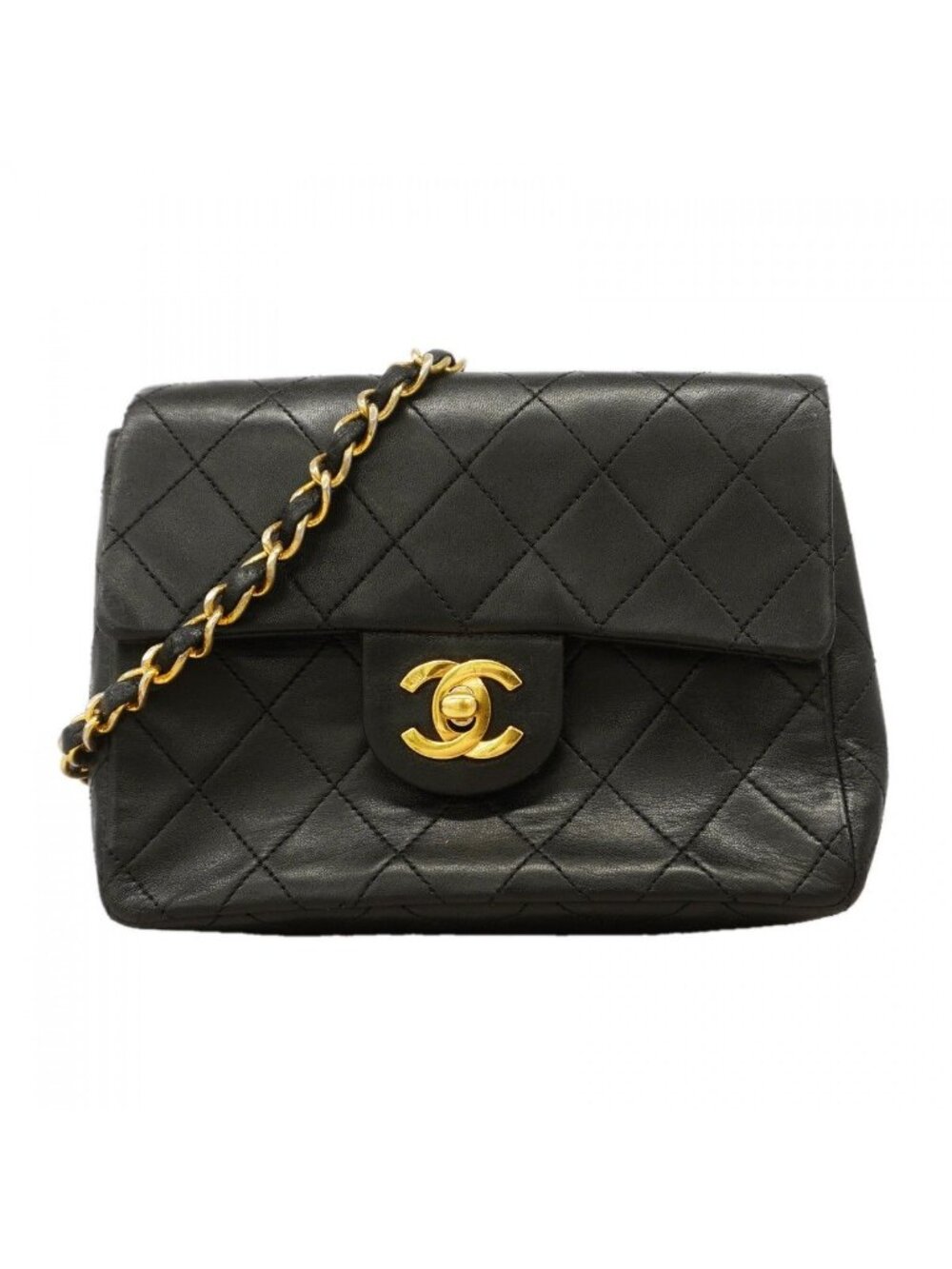 Chanel Shoulder Bag Quilted Lambskin Black Gold